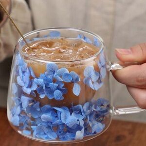 1pc Double-Layer Borosilicate Glass Square Handle Mug With Transparent Glass